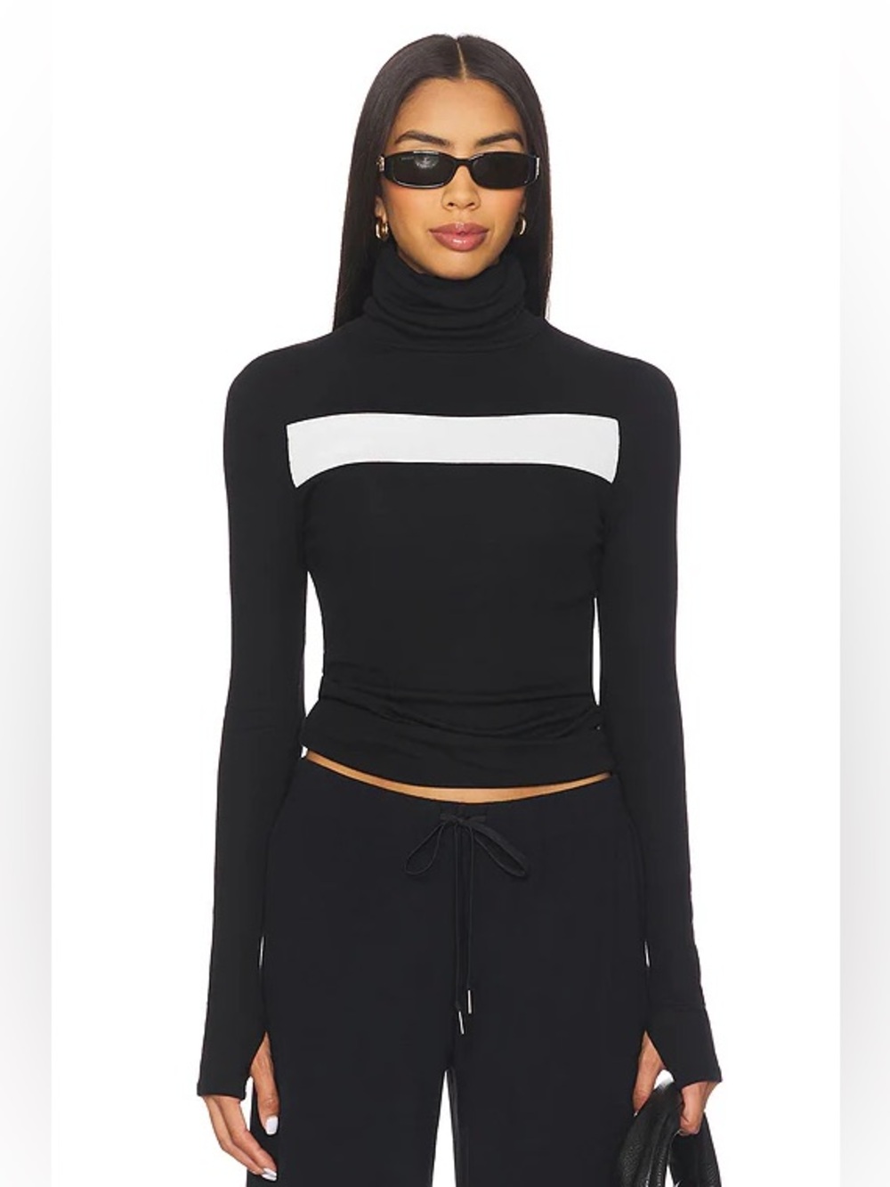 Splits59 Lennon Ribbed Turtleneck in Black & White - Size XL